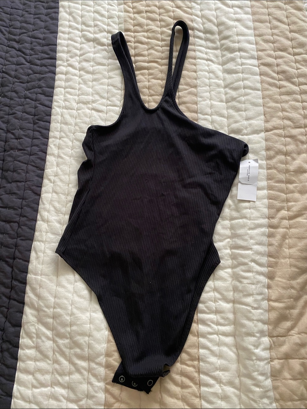 American Eagle Outfitters Black Ribbed Scoop Neck Bodysuit